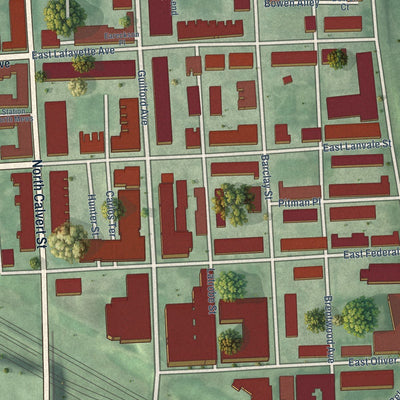 Close-up of the map of Greenmount West, Maryland print showing street and building detail