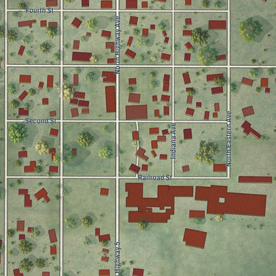 Close-up of the map of De Land, Illinois print showing street and building detail