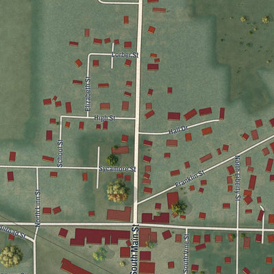 Close-up of the map of Convoy, Ohio print showing street and building detail