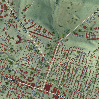 Close-up of the map of Strasburg, Virginia print showing street and building detail