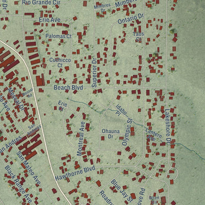 Close-up of the map of Elephant Butte, New Mexico print showing street and building detail