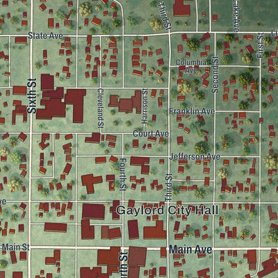 Close-up of the map of Gaylord, Minnesota print showing street and building detail