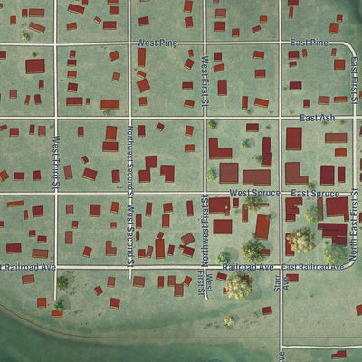 Close-up of the map of Miltonvale, Kansas print showing street and building detail