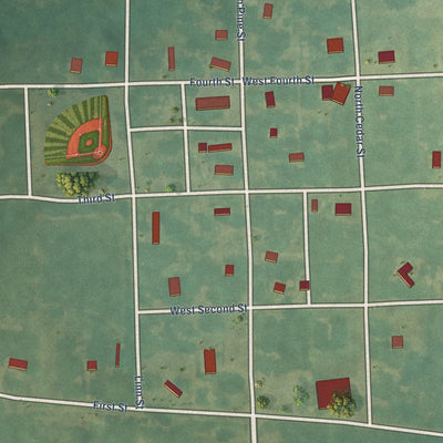 Close-up of the map of Redfield, Kansas print showing street and building detail
