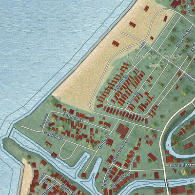 Close-up of the map of Caseville, Michigan print showing street and building detail
