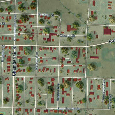Close-up of the map of Rushville, Nebraska print showing street and building detail
