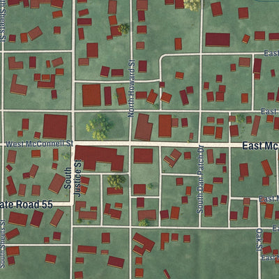 Close-up of the map of Oxford, Indiana print showing street and building detail