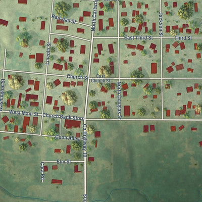 Close-up of the map of Pleasant Plains, Illinois print showing street and building detail