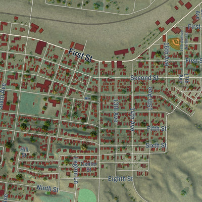 Close-up of the map of Havre, Montana print showing street and building detail