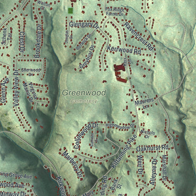 Close-up of the map of O'Hara, Pennsylvania print showing street and building detail