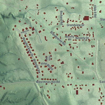 Close-up of the map of Boston Heights, Ohio print showing street and building detail