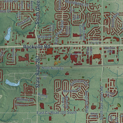 Close-up of the map of Avon, Indiana print showing street and building detail