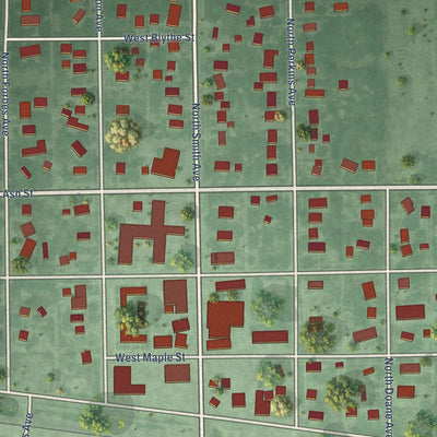 Close-up of the map of Kenesaw, Nebraska print showing street and building detail
