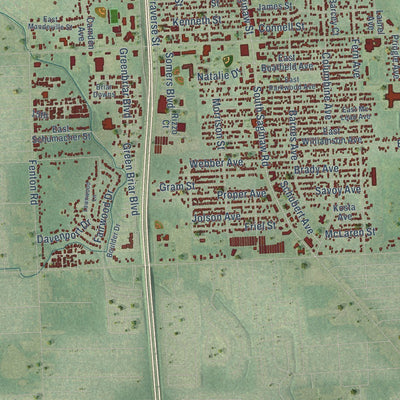 Close-up of the map of Burton, Michigan print showing street and building detail