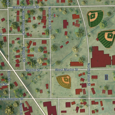 Close-up of the map of Edinburg, Illinois print showing street and building detail