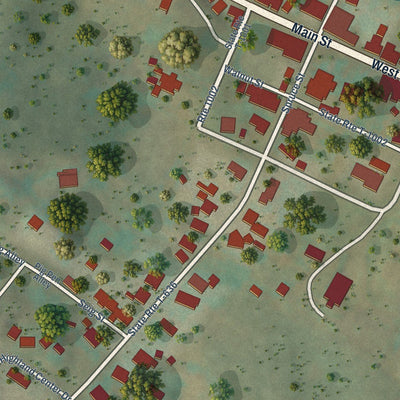 Close-up of the map of Monterey, Virginia print showing street and building detail