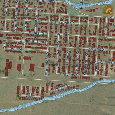 Close-up of the map of Anthony, Texas print showing street and building detail