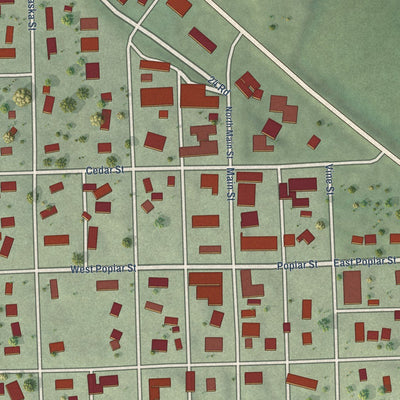 Close-up of the map of Bancroft, Nebraska print showing street and building detail