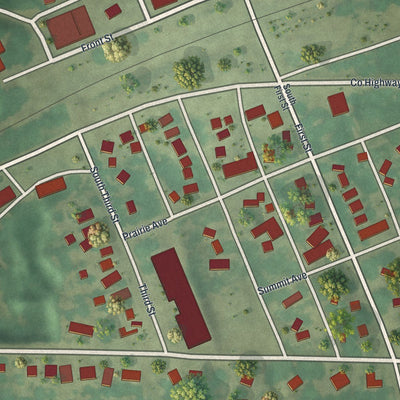 Close-up of the map of Russell, Minnesota print showing street and building detail