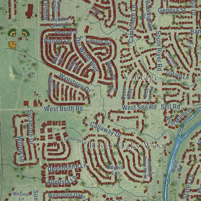 Close-up of the map of Shorewood, Illinois print showing street and building detail