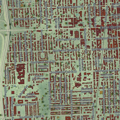 Close-up of the map of Delray Beach, Florida print showing street and building detail