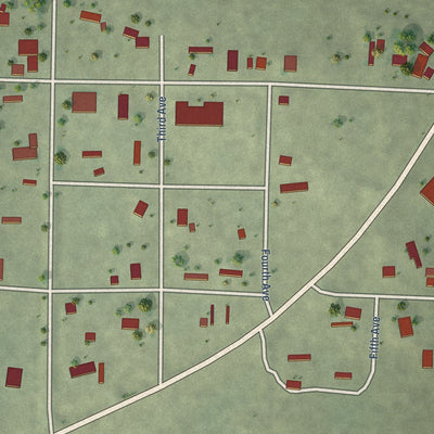 Close-up of the map of Interior, South Dakota print showing street and building detail