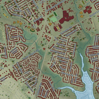 Close-up of the map of Converse, Texas print showing street and building detail