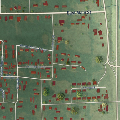 Close-up of the map of Brooksville, Mississippi print showing street and building detail