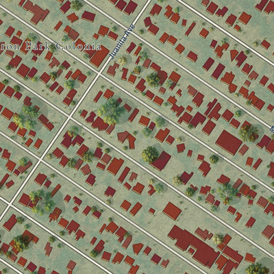 Close-up of the map of Cameron Park, Texas print showing street and building detail