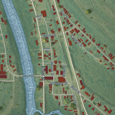 Close-up of the map of Tchula, Mississippi print showing street and building detail
