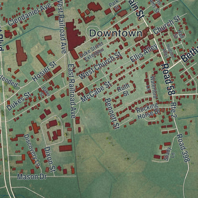 Close-up of the map of Selbyville, Delaware print showing street and building detail