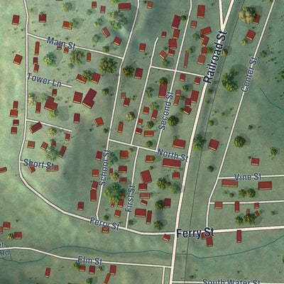 Close-up of the map of Sparland, Illinois print showing street and building detail