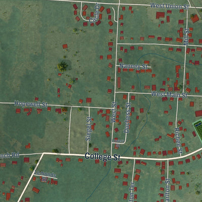 Close-up of the map of Gleason, Tennessee print showing street and building detail
