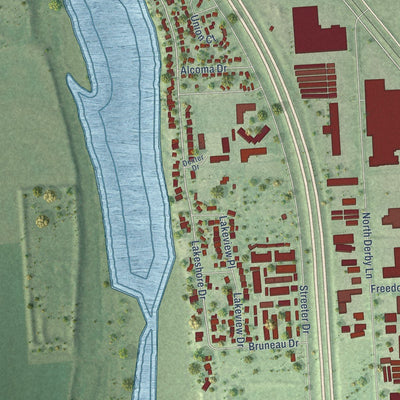 Close-up of the map of North Sioux City, South Dakota print showing street and building detail