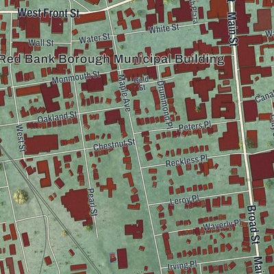 Close-up of the map of Red Bank, New Jersey print showing street and building detail