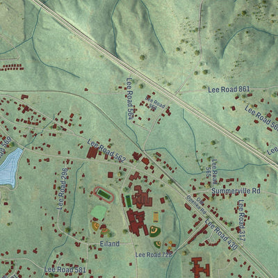 Close-up of the map of Smiths Station, Alabama print showing street and building detail