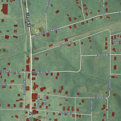 Close-up of the map of Star, North Carolina print showing street and building detail