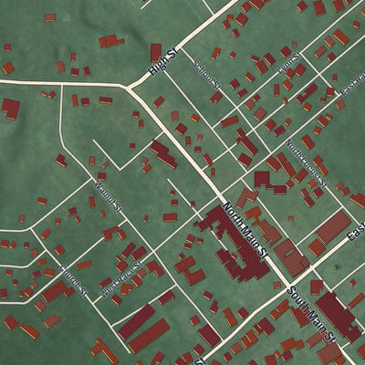 Close-up of the map of Mechanicsburg, Ohio print showing street and building detail
