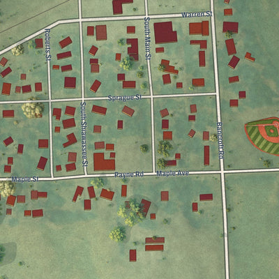 Close-up of the map of Bancroft, Michigan print showing street and building detail
