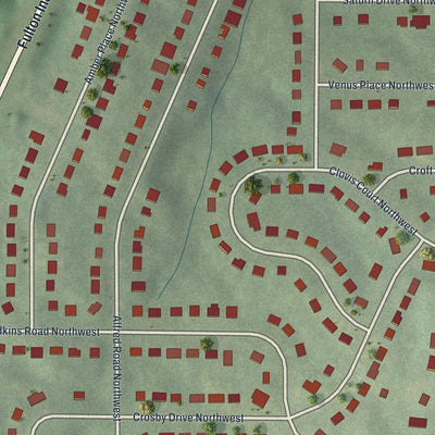 Close-up of the map of Carroll Heights, Georgia print showing street and building detail