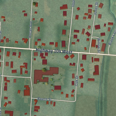 Close-up of the map of Finley, Tennessee print showing street and building detail