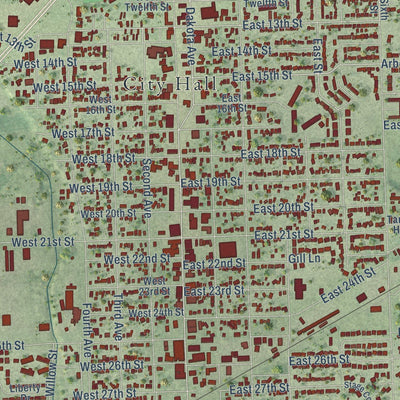 Close-up of the map of South Sioux City, Nebraska print showing street and building detail