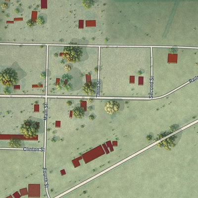 Close-up of the map of Clinton, Nebraska print showing street and building detail