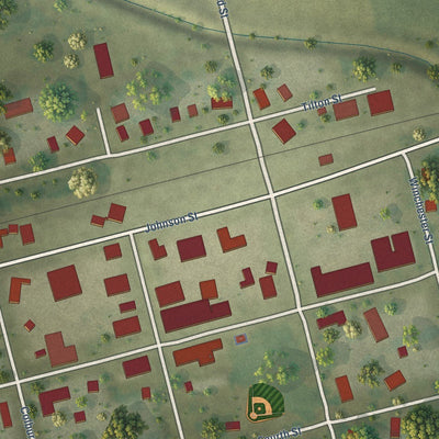 Close-up of the map of Ivesdale, Illinois print showing street and building detail