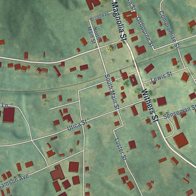 Close-up of the map of Edwards, Mississippi print showing street and building detail