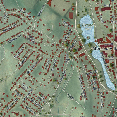 Close-up of the map of the Village of Monroe, New York print showing street and building detail