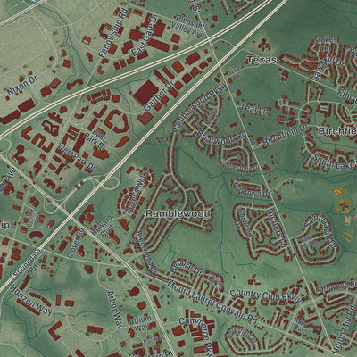 Close-up of the map of Mount Laurel, New Jersey print showing street and building detail