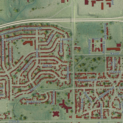 Close-up of the map of Hazel Crest, Illinois print showing street and building detail