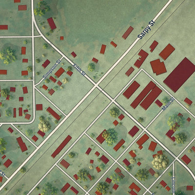 Close-up of the map of Palmer, Illinois print showing street and building detail