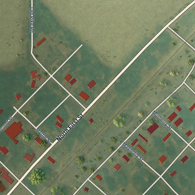 Close-up of the map of Wabbaseka, Arkansas print showing street and building detail